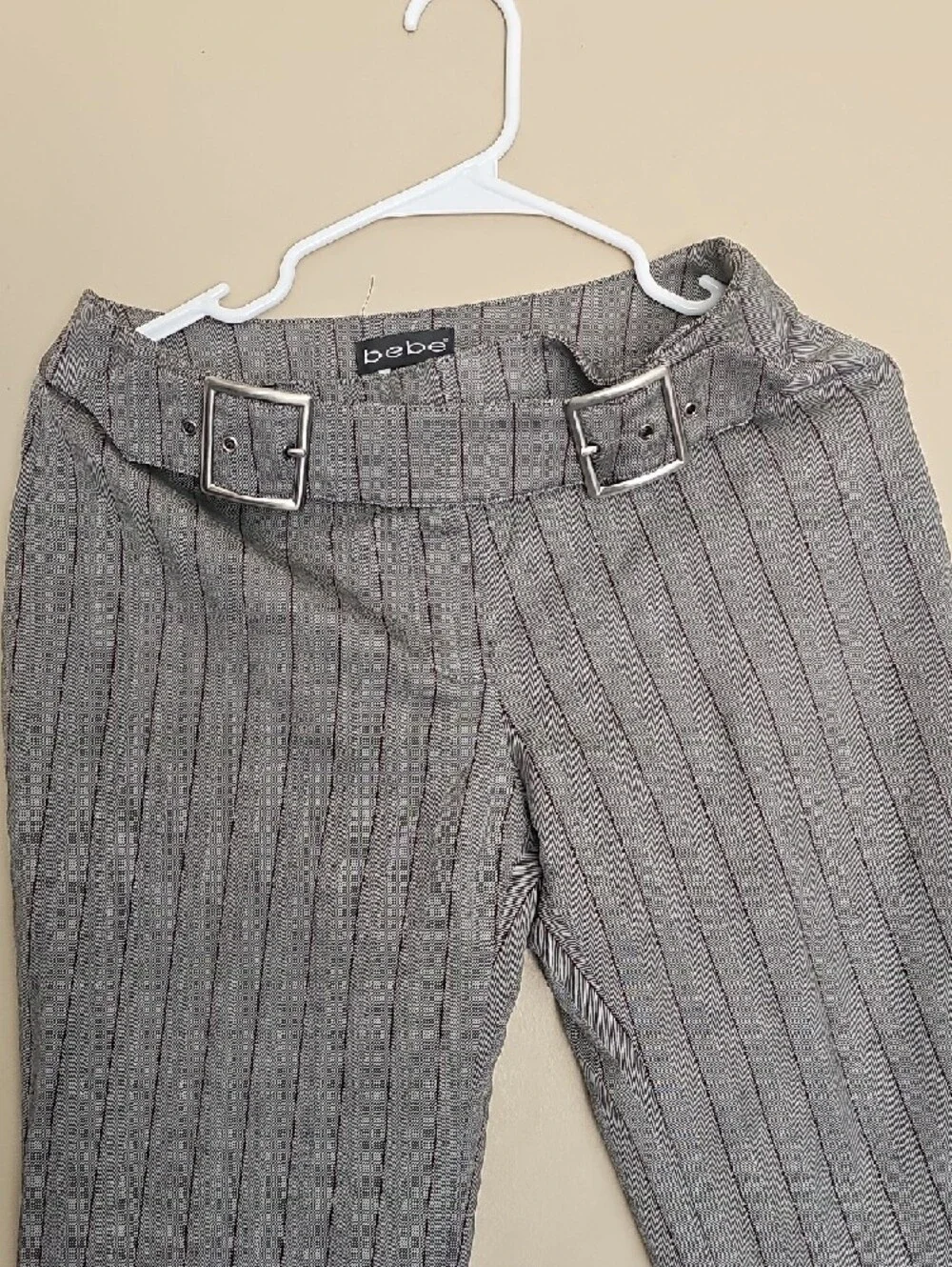 bebe Gray Pinstripe Two-Piece Suit with Burgundy Lining - Picture 9 of 13